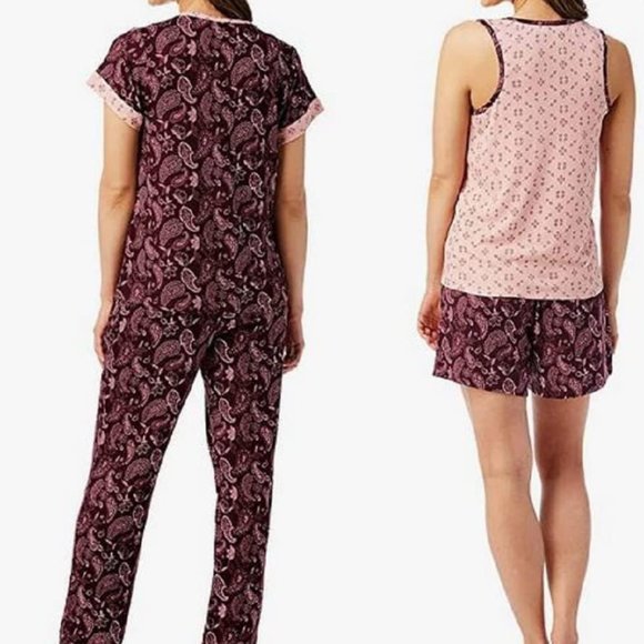 NWT Lucky Brand Women's 4 Piece Drawstring Pajama Set Size M Burgundy $85 2D224 - Picture 2 of 2